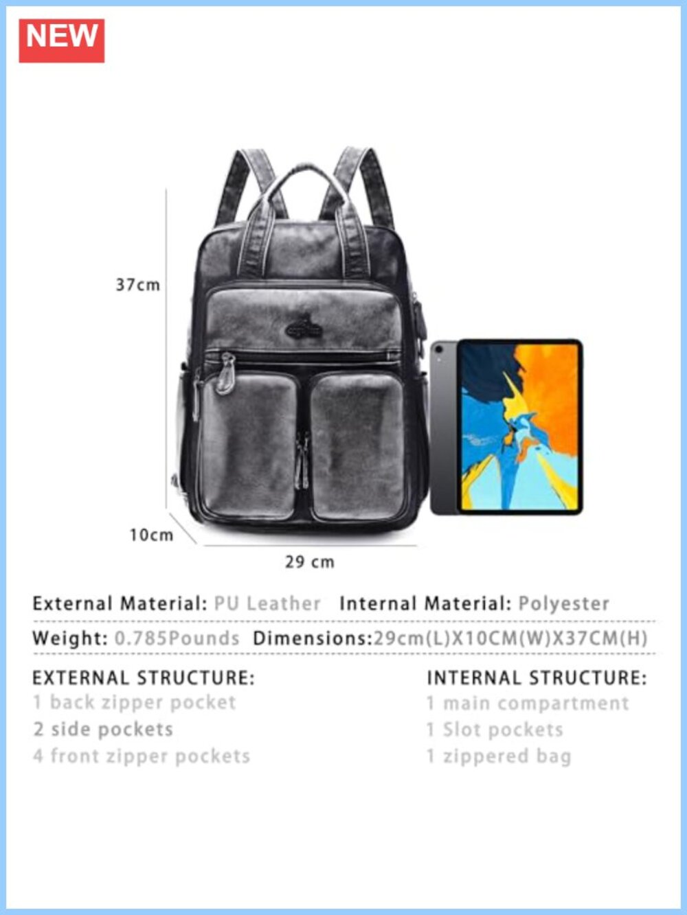 Soft Vegan Leather Backpack Purse Women Multi Pocket Travel Daypack Anti-Theft - Picture 2 of 5